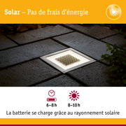 Spot LED encastré au sol en acier inoxydable avec lumière blanche, alimenté par énergie solaire