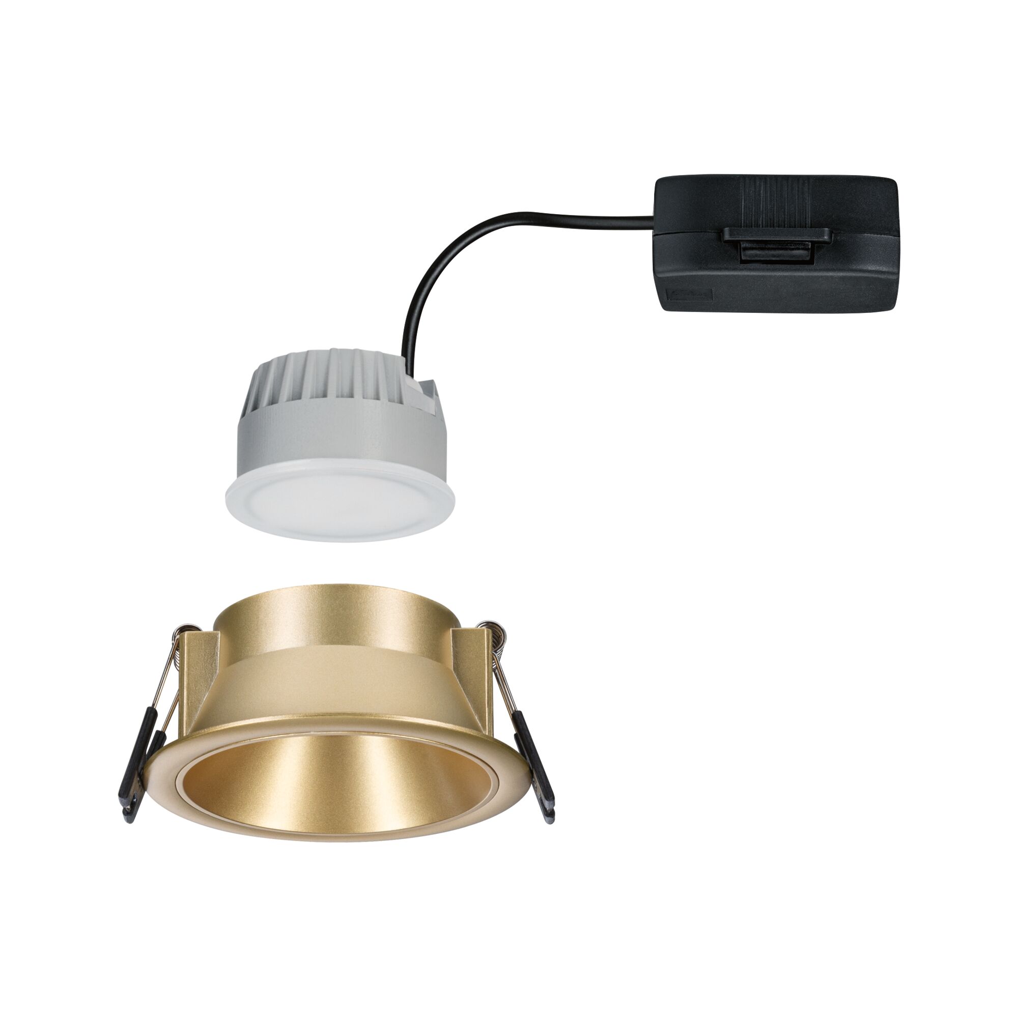 Spot encastré en métal doré avec module LED blanc et câble noir pour éclairage intérieur