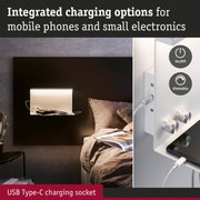 White wall lamp with integrated USB Type-C charging socket and dimmable control for mobile devices