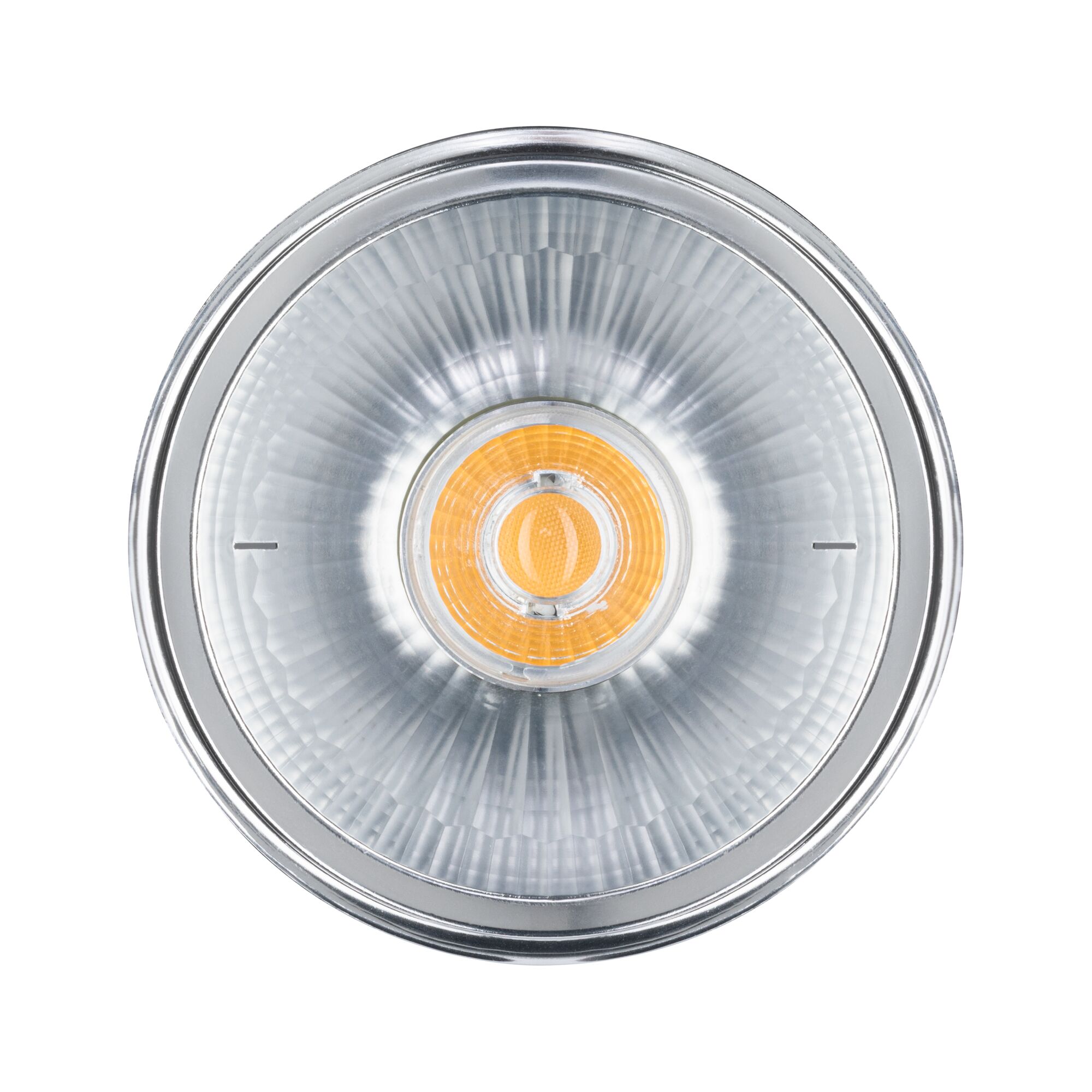 Round spotlight with silver aluminum housing and warm white LED for accent lighting in interiors