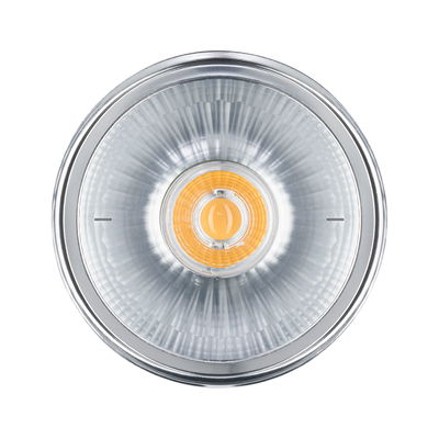 Round spotlight with silver aluminum housing and warm white LED for accent lighting in interiors
