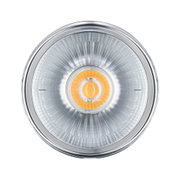 Rundstrahler mit silbernem Aluminiumgehäuse und warmweißem LED-Leuchtmittel für Akzentbeleuchtung