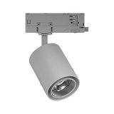 Grey metal LED spotlight with cylindrical design for track lighting systems