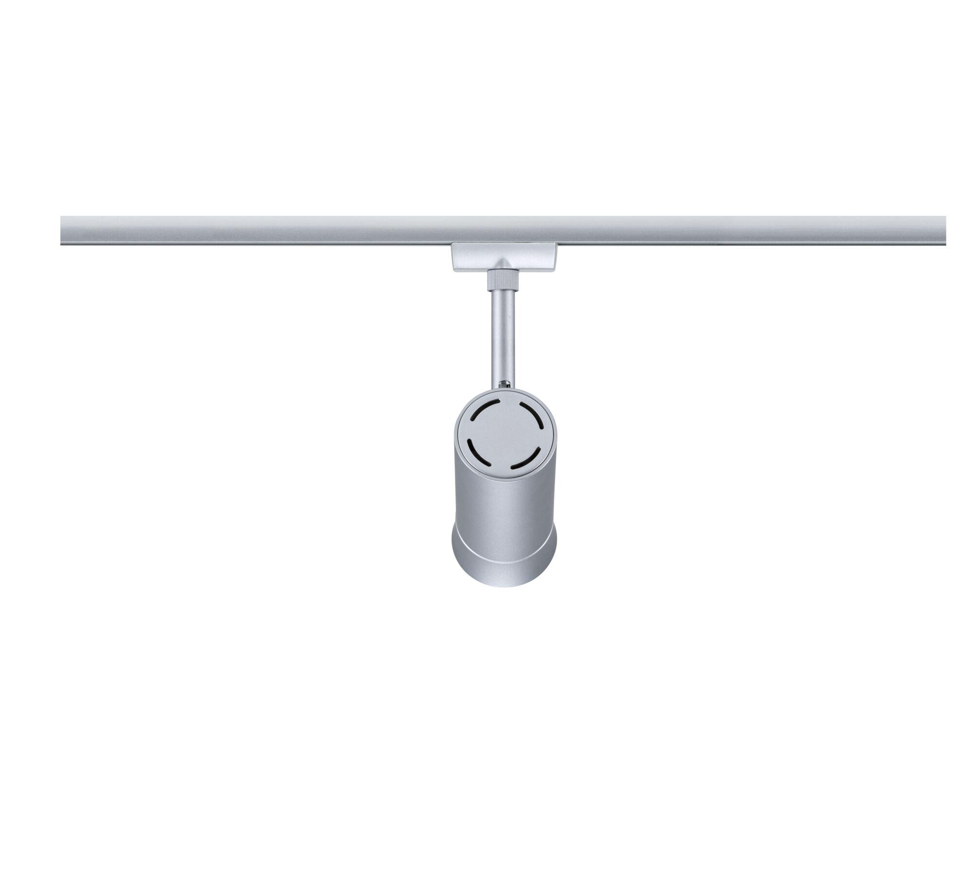 Modern silver metal LED spotlight for track systems, dimmable home lighting fixture