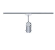 Modern silver metal LED spotlight for track systems, dimmable home lighting fixture