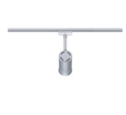 Modern silver metal LED spotlight for track systems, dimmable home lighting fixture