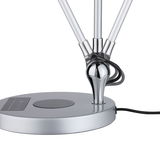 Silberner Lampenfuß aus Metall mit verstellbarem Gelenk und schwarzem Kabel für moderne LED-Beleuchtung