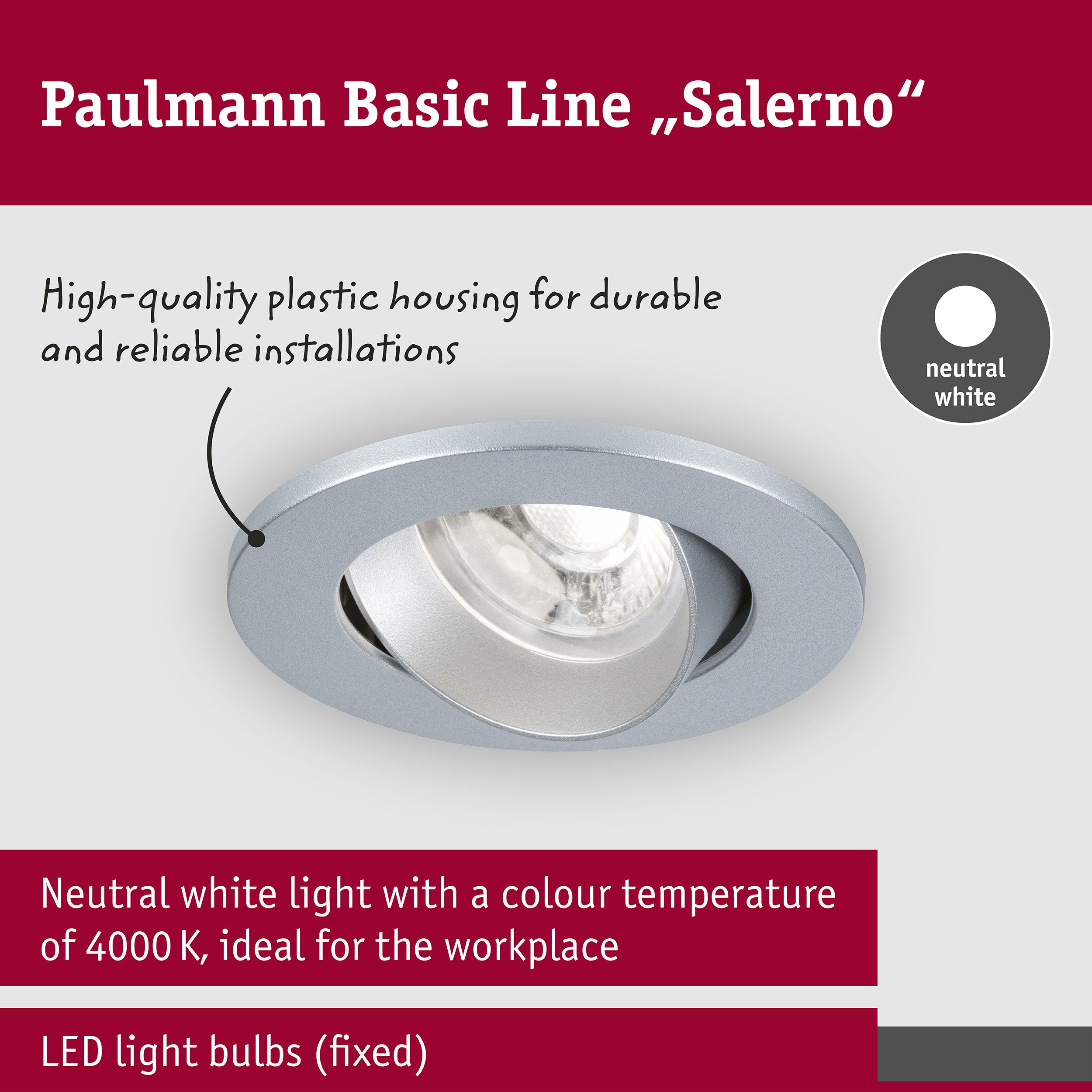 LED Downlight Salerno 4000K 67mm 3x204lm 3x2,9W Chrome matt