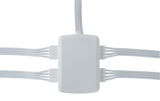 White plastic junction box with multiple cable connections for LED lighting systems