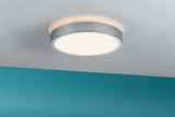 Plafonnier rond avec cadre en métal argenté et lumière blanc chaud pour espaces modernes