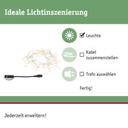 LED-Lichterkette mit warmweißen Kugeln und schwarzem Anschlusskabel für flexible Lichtinszenierung
