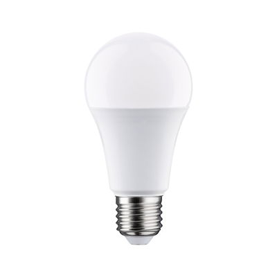 White LED bulb with E27 base made of plastic and metal for energy-efficient lighting
