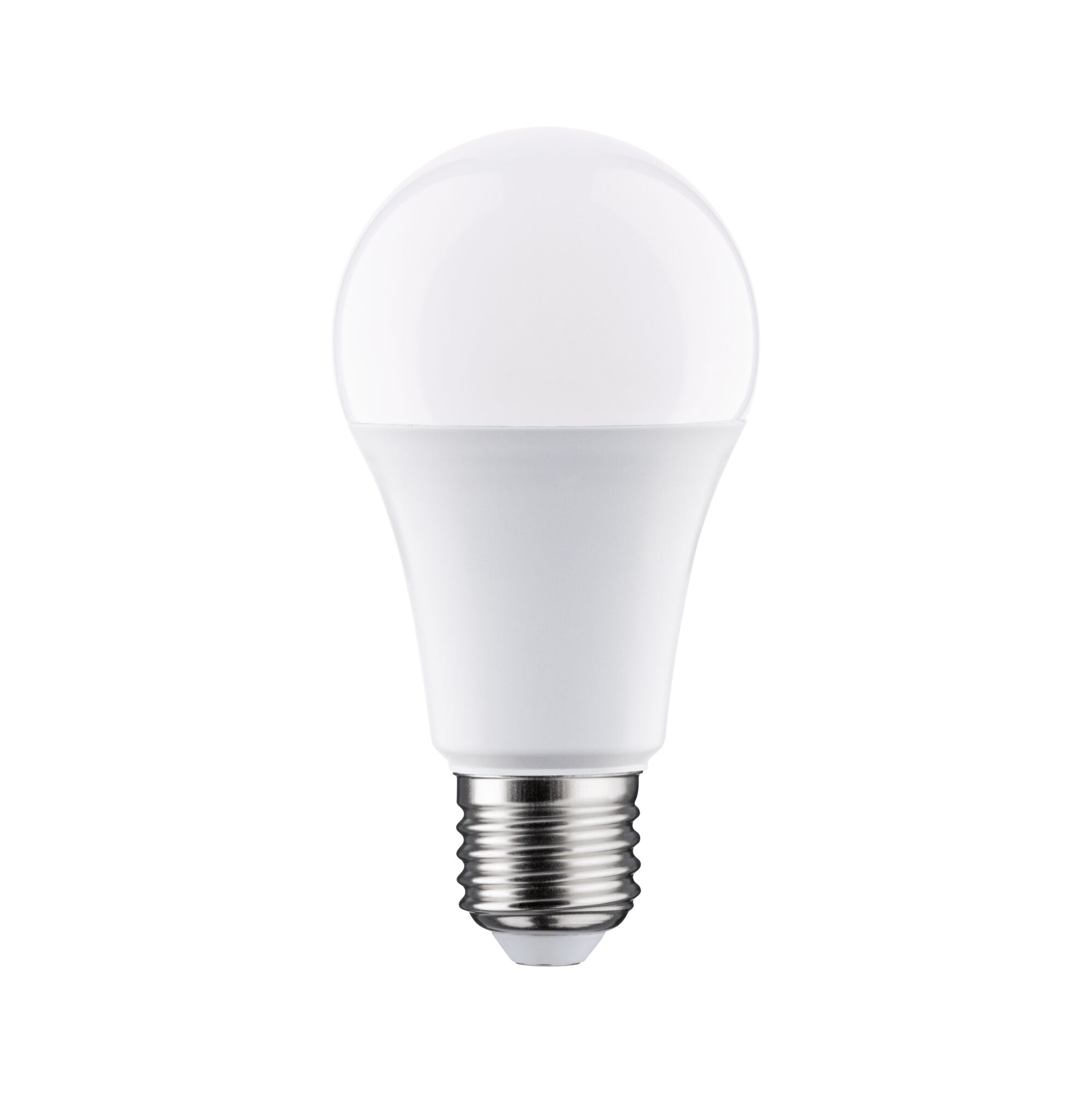 Weiße LED-Lampe mit E27-Fassung aus Kunststoff und Metall für energiesparende Beleuchtung
