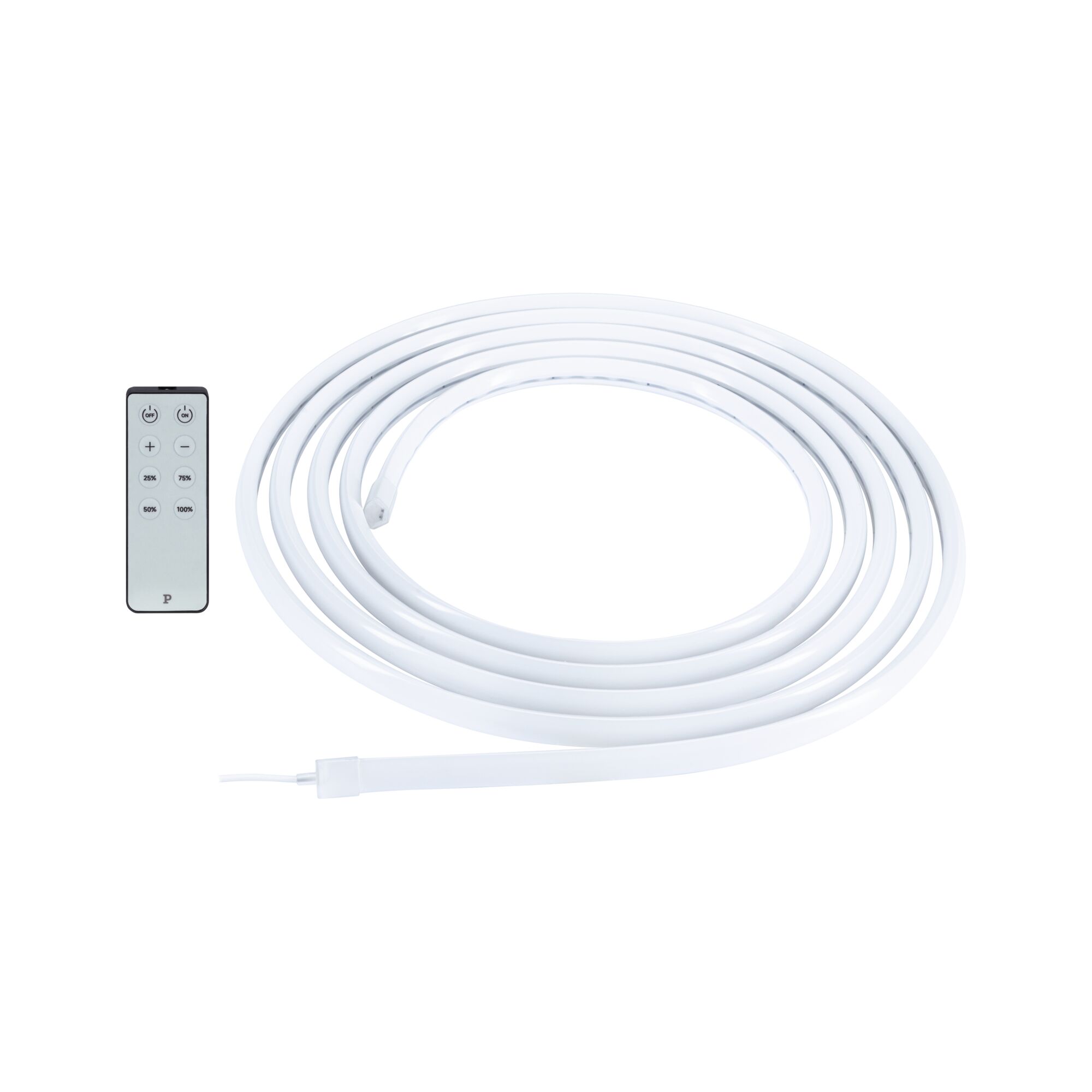 White LED light strip with remote control for brightness adjustment, flexible lighting accessory