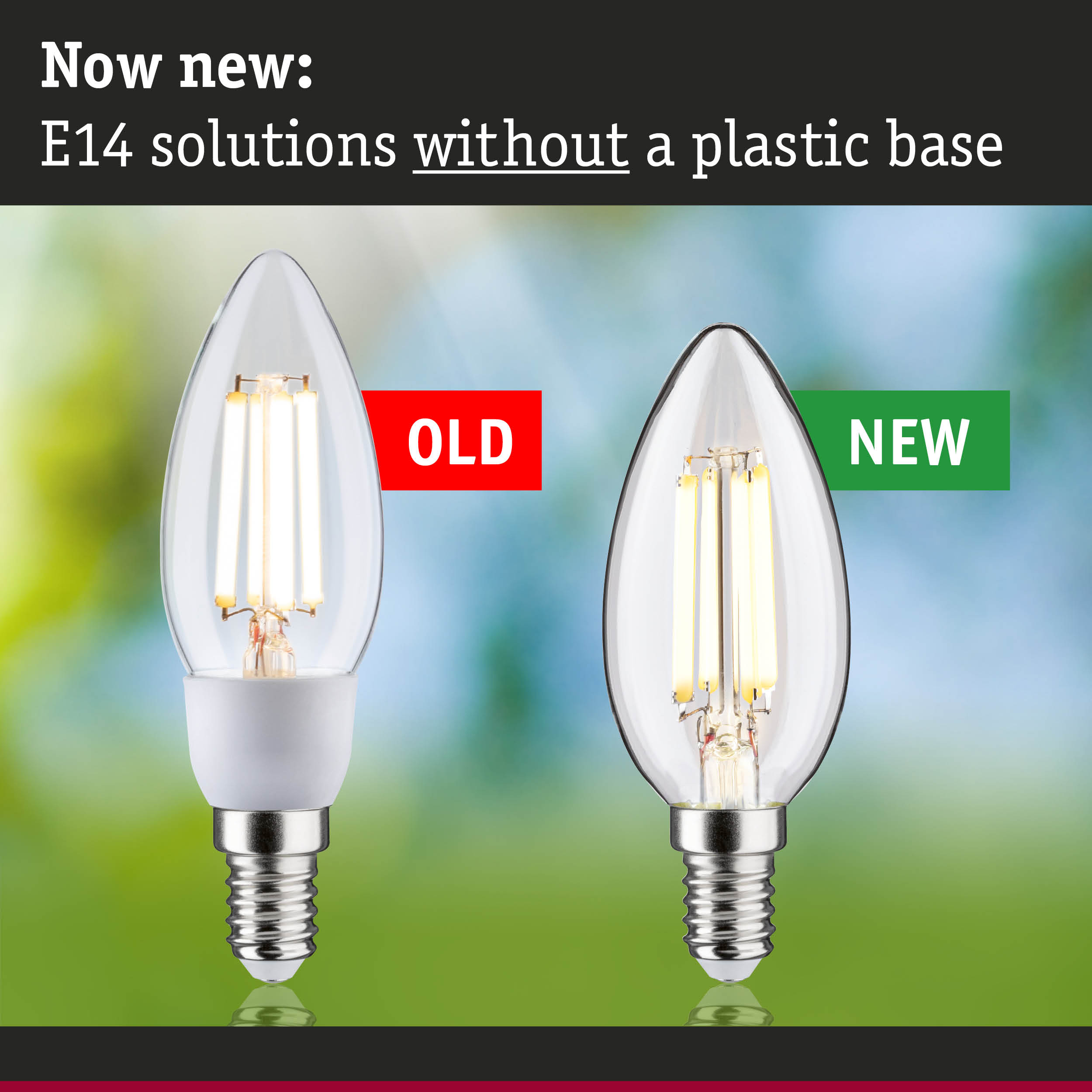 Comparison of E14 LED bulbs with and without plastic base for energy-efficient lighting solutions