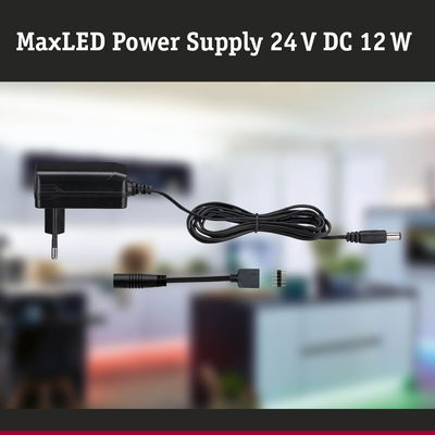 MaxLED Netzteil 24 V DC 12 W in Schwarz mit Anschlusskabel für LED-Beleuchtungssysteme