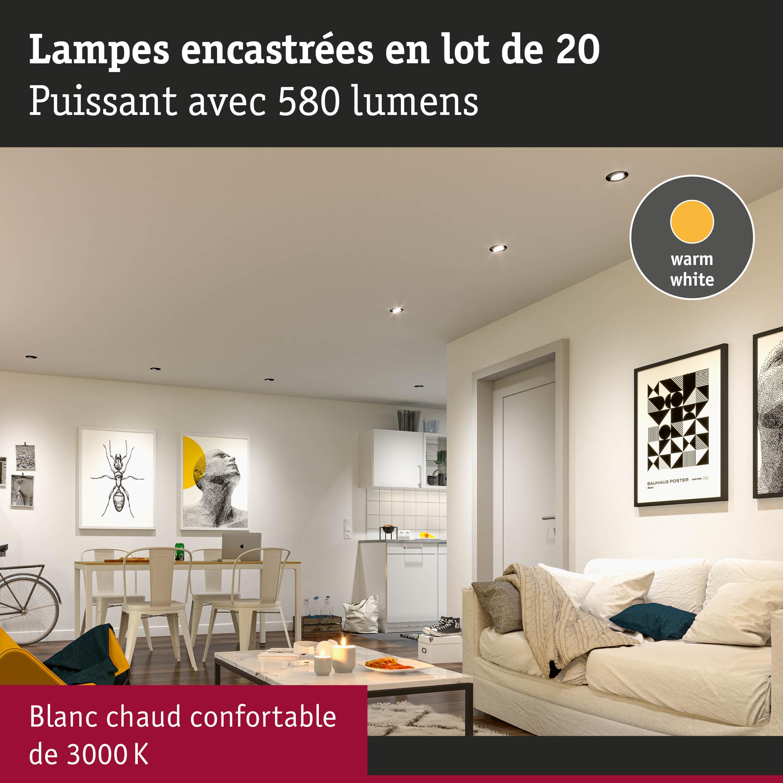 Lot de 20 lampes encastrées blanc chaud 3000K pour un éclairage intérieur confortable