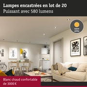 Lot de 20 lampes encastrées blanc chaud 3000K, 580 lumens pour un éclairage intérieur confortable