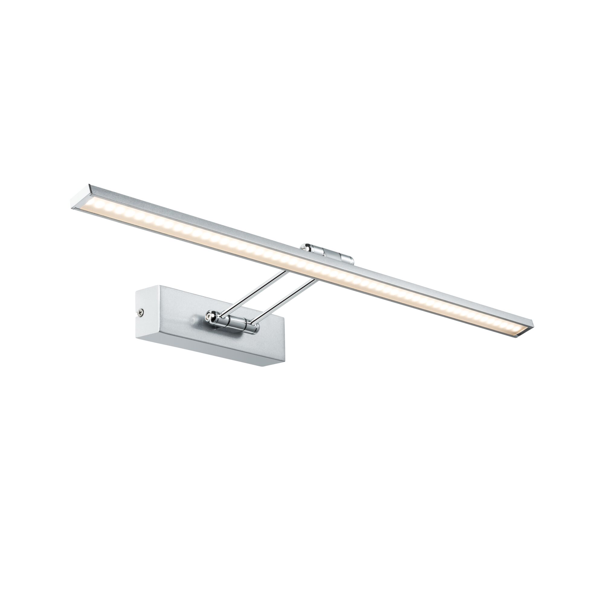 Slim silver metal LED wall light with warm white illumination for modern interior lighting