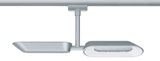 Moderner silberner LED-Schienenstrahler aus Metall für flexible Beleuchtung im Wohnraum