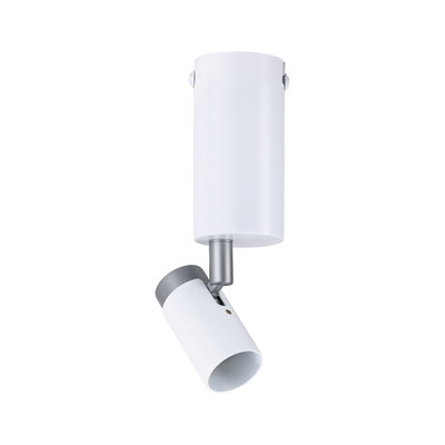 Moderner weißer LED-Spot aus Metall mit schwenkbarem Kopf für flexible Beleuchtung