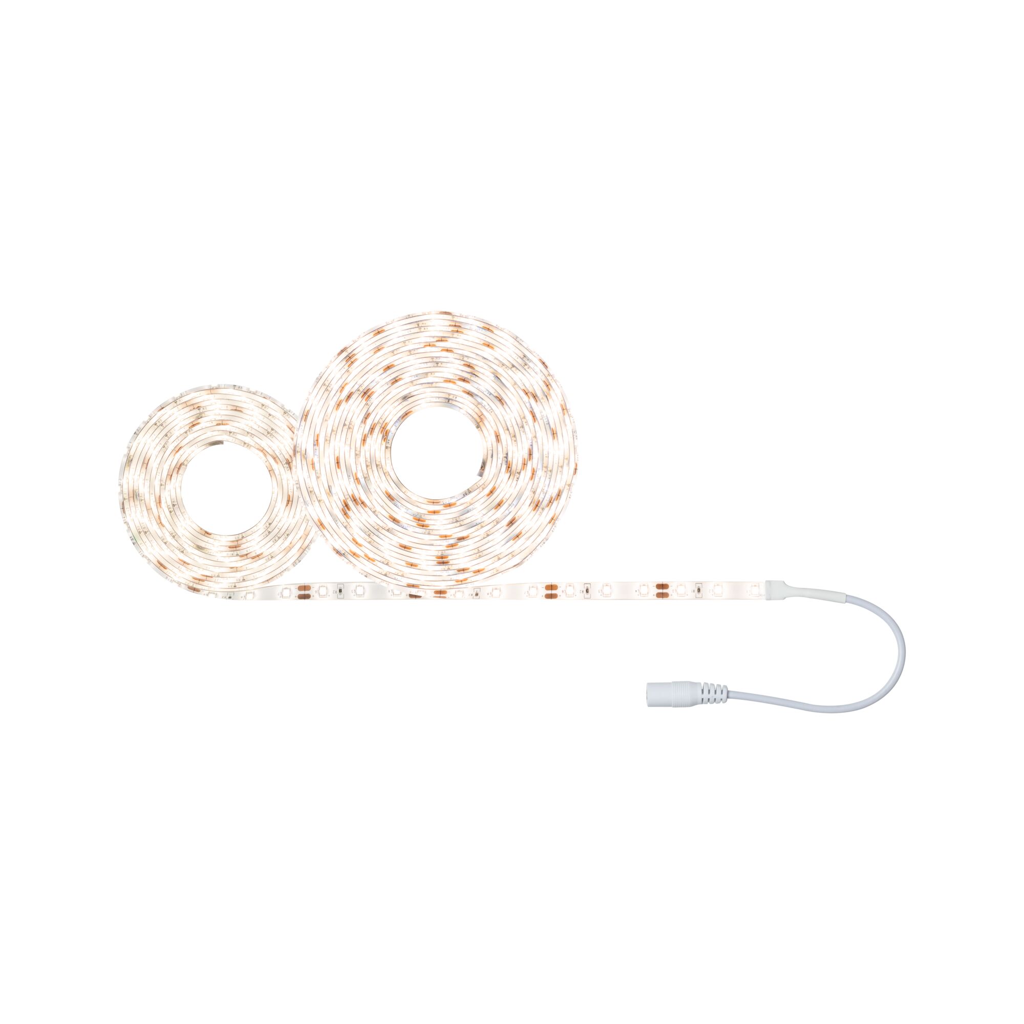 Two white LED light strips with flexible cable for decorative indoor lighting and accent illumination.