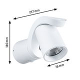 Weißer LED-Strahler aus Metall mit verstellbarem Kopf und Maßen 217x116x76 mm für Innenbeleuchtung