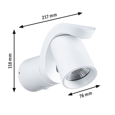 Hvid metal LED-spot med justerbart hoved på 217x116x76 mm til indendørs belysning