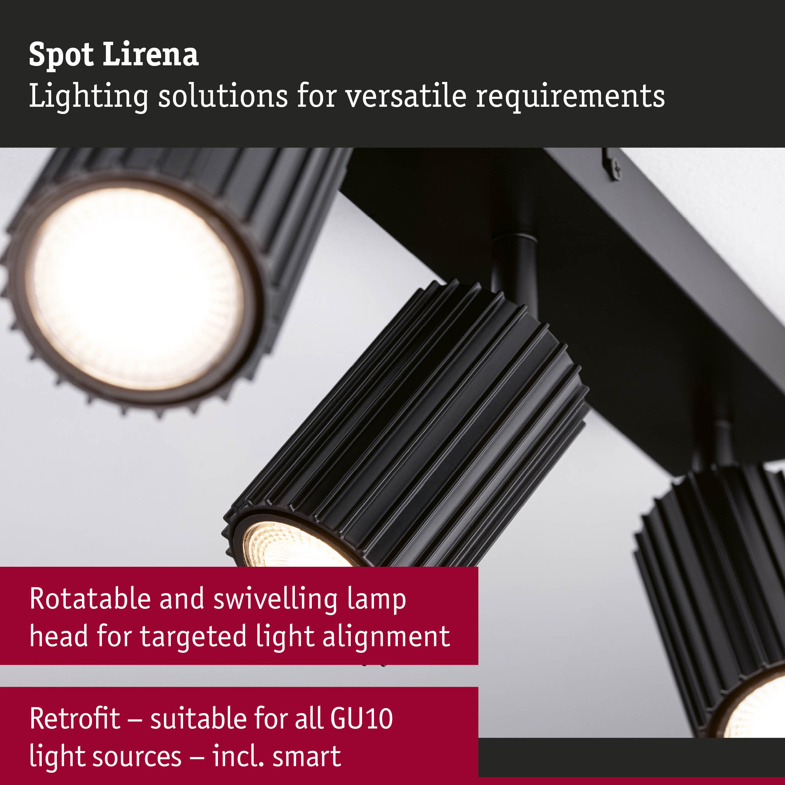 Black Spot Lirena with rotatable and swivelling lamp head for precise light alignment