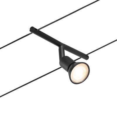 Black metal LED cable spotlight with warm white light for modern indoor lighting solutions