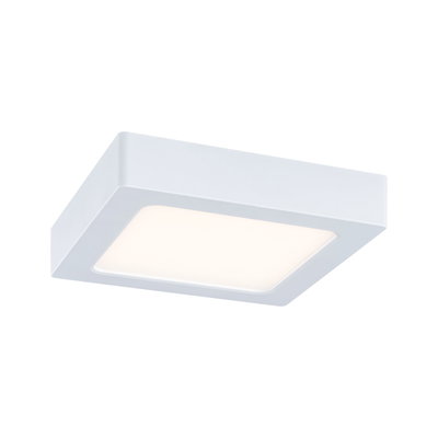Square white LED ceiling light made of plastic with warm white light for living spaces