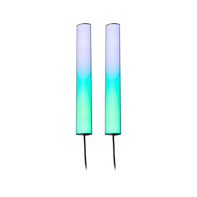 Two slim LED light bars with blue-green gradient, modern ambient lighting with cable connection.
