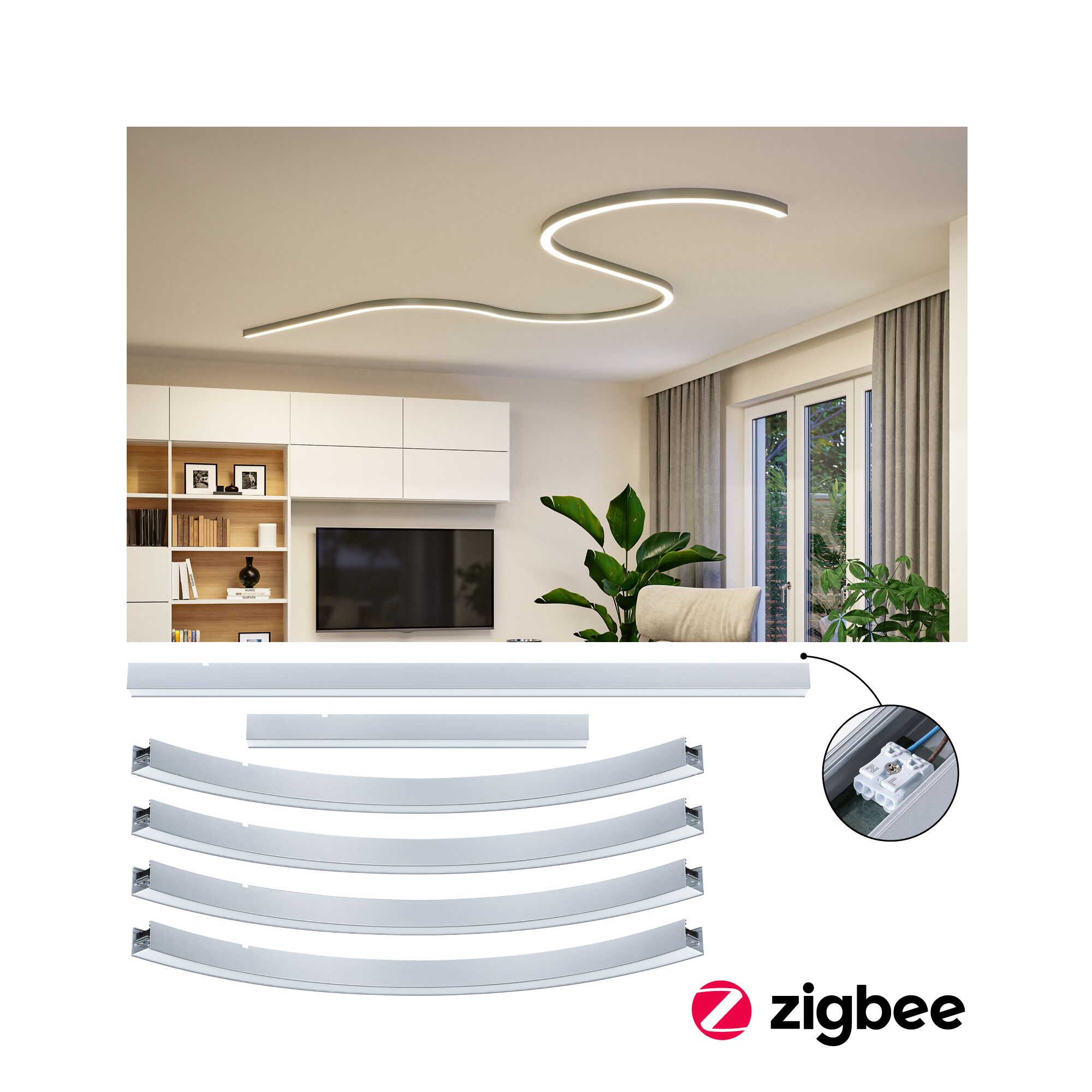 Linion Lyskanal Smart Home Zigbee 3.0 S-form Kompletsæt 230/24V W 3000K Krom mat