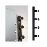Black metal LED mirror light with three round bulbs for modern bathroom lighting