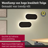 Tulga wandlamp van zwart vilt met indirecte warmwitte LED-achtergrondverlichting voor sfeerverlichting