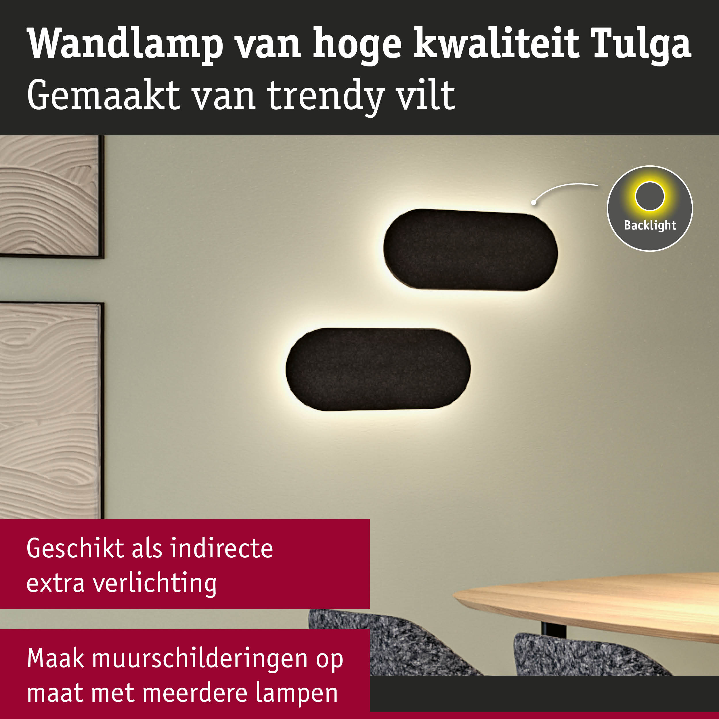 Moderne Tulga wandlamp van zwart vilt met indirecte LED-verlichting voor stijlvolle interieurs
