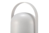 Moderne witte LED-tafellamp met gebogen metalen handvat voor sfeerverlichting in woonruimtes