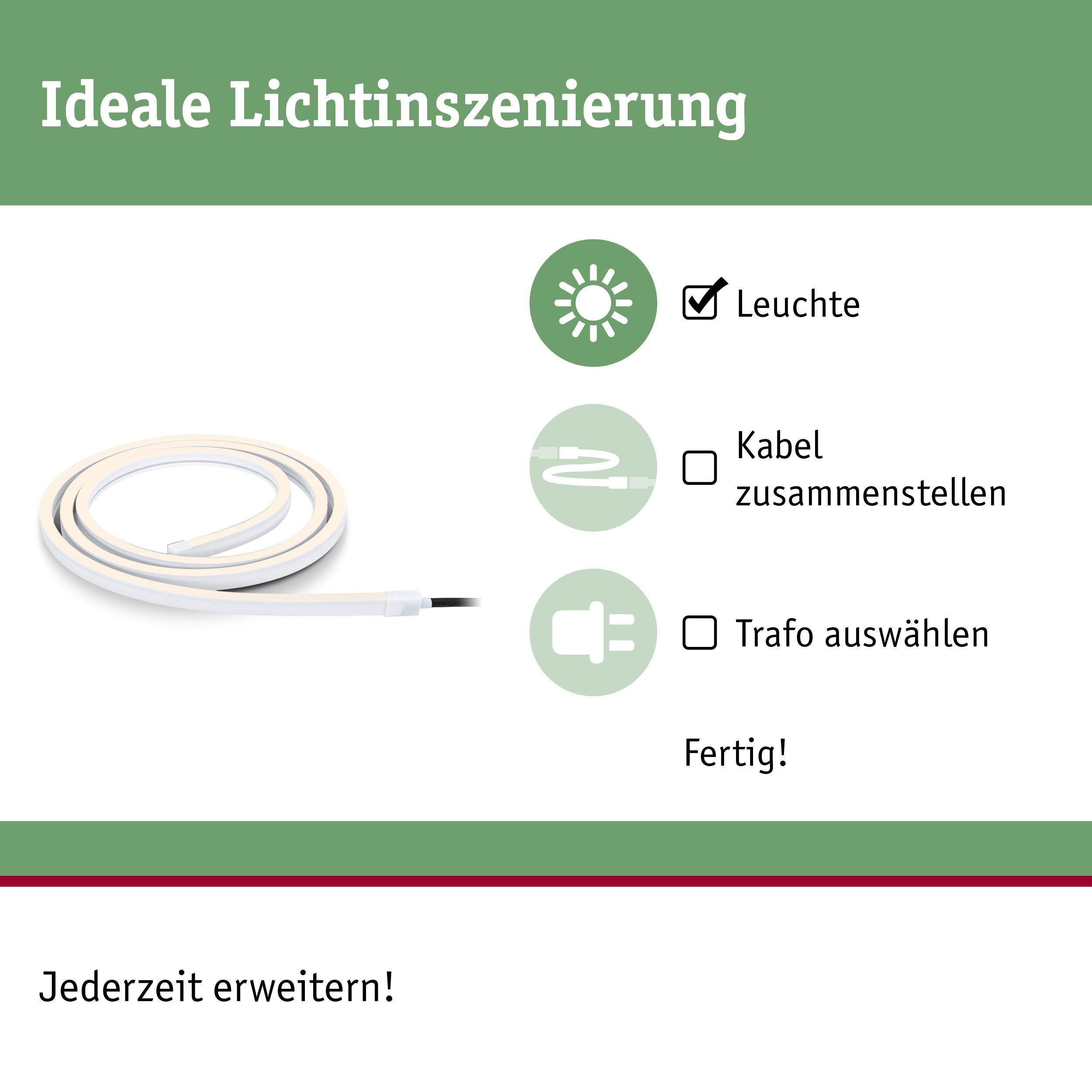 Flexibles LED-Lichtband in Weiß mit Steckverbindung für individuelle Lichtinszenierung