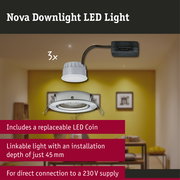 LED Downlight 3-Step-Dim Nova Coin Basic Set Swivelling round 84mm 50° Coin 3x6W 3x470lm 230V dimmable 2700K Brushed iron