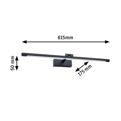 Zwarte metalen LED-wandlamp van 615 mm lang en 50 mm hoog, moderne binnenverlichting