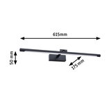 Black metal LED wall light 615 mm long and 50 mm high, modern indoor lighting fixture