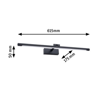 Black metal LED wall light 615 mm long and 50 mm high, modern indoor lighting fixture