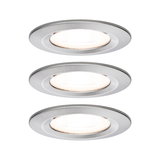 Trois spots encastrés ronds en aluminium brossé avec lumière LED blanc chaud pour intérieur