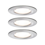 Trois spots encastrés ronds en aluminium brossé avec lumière LED blanc chaud pour intérieur