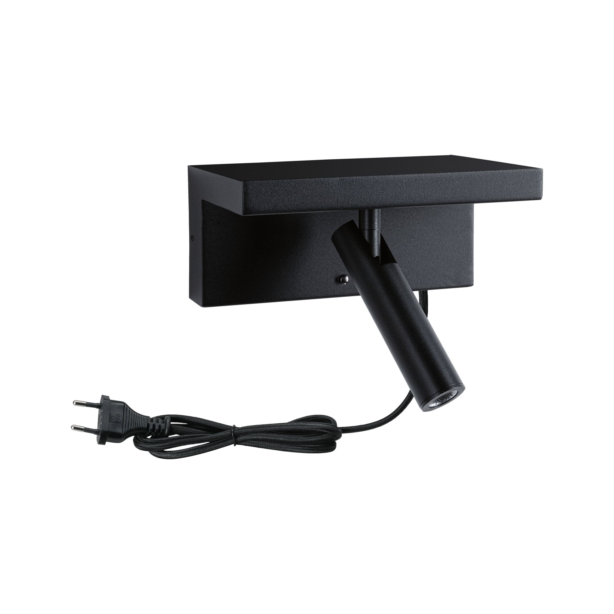 Schwarze LED-Wandleuchte aus Metall mit verstellbarem Strahler und Stromkabel für moderne Innenbeleuchtung