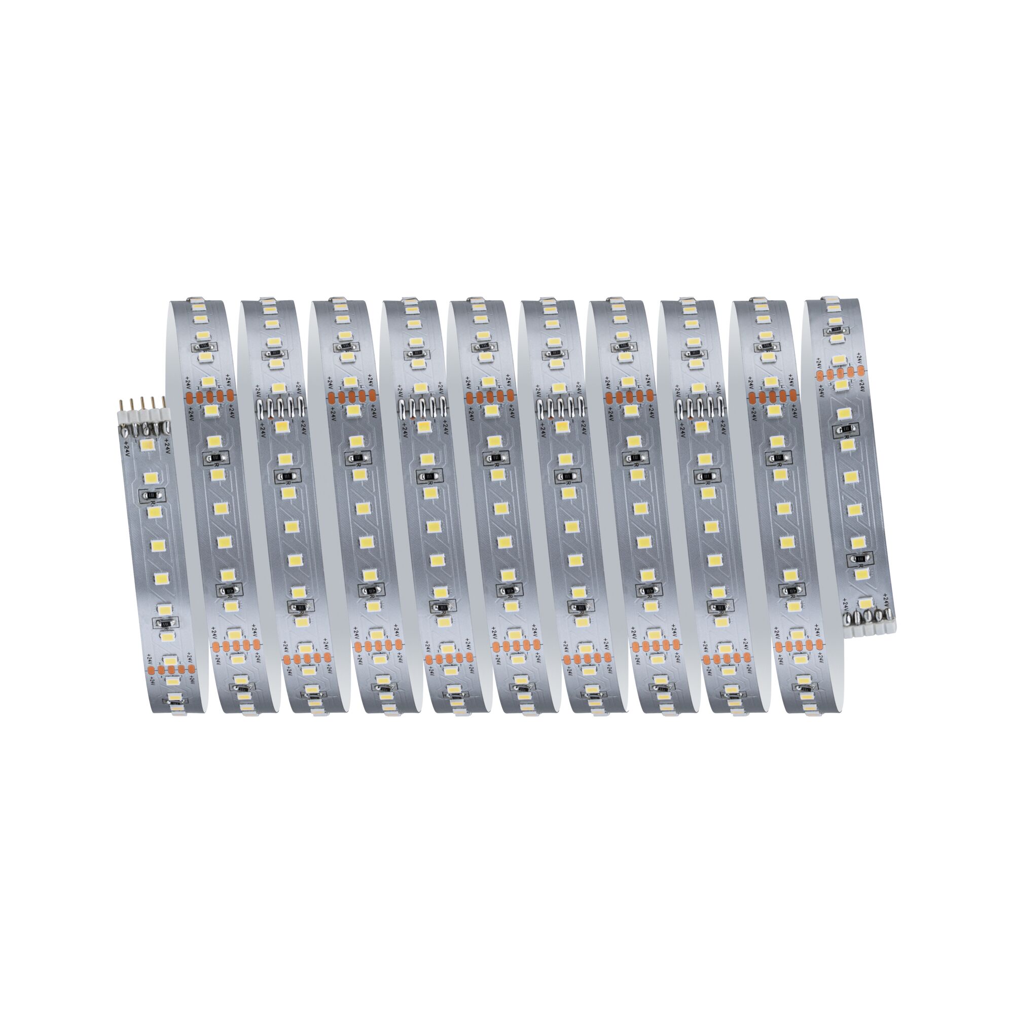 Flexibler LED-Streifen in Silber mit warmweißen LEDs für moderne Lichtakzente und Raumbeleuchtung
