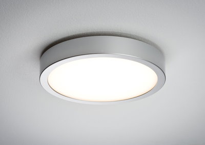 Runde Deckenleuchte aus weißem Aluminium mit warmweißem LED-Licht für moderne Innenräume