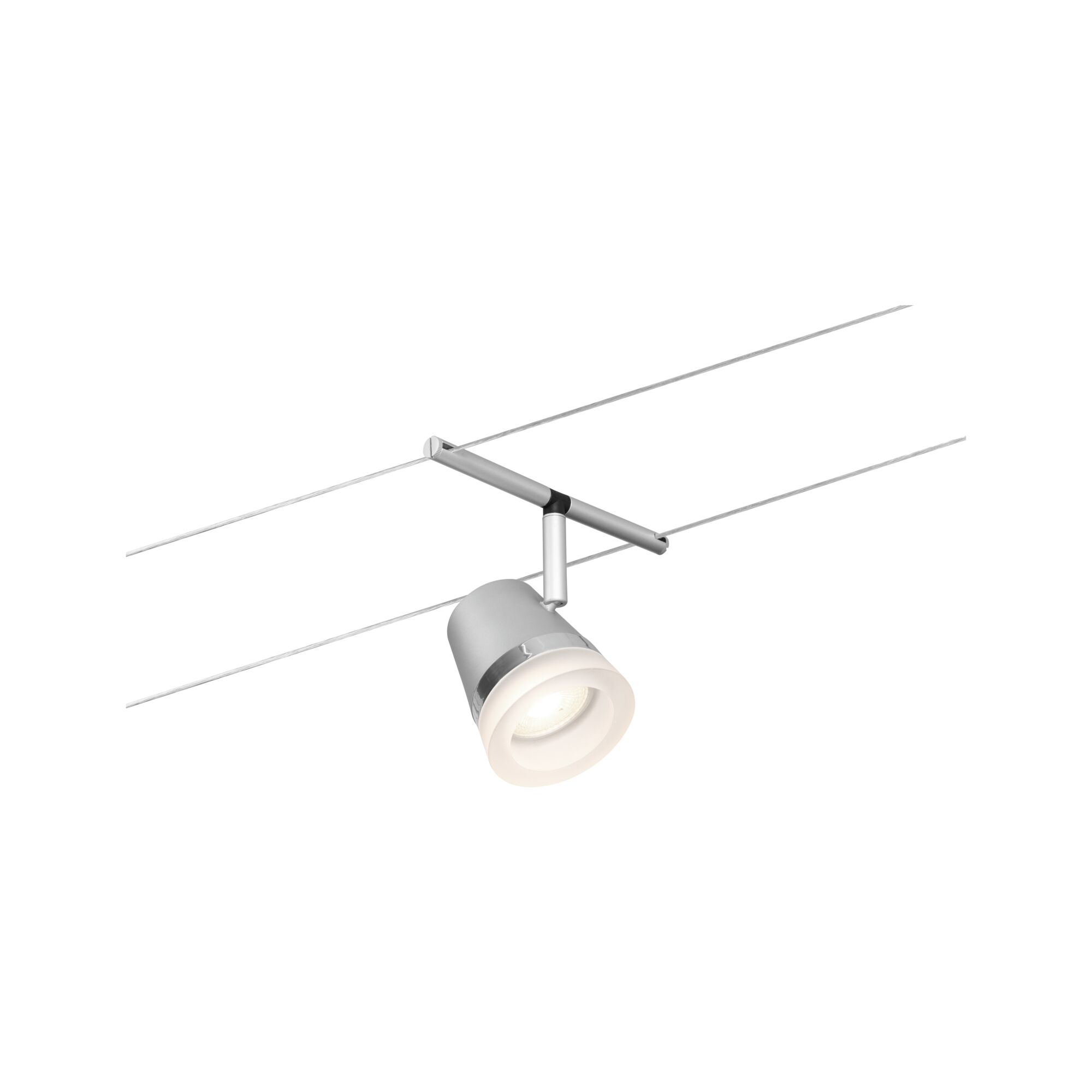 Spot câble moderne argenté avec lumière LED et diffuseur blanc pour éclairage flexible