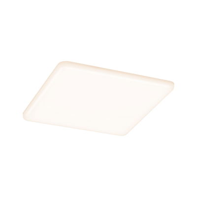 Square ceiling light in white plastic with soft warm white LED light for living spaces