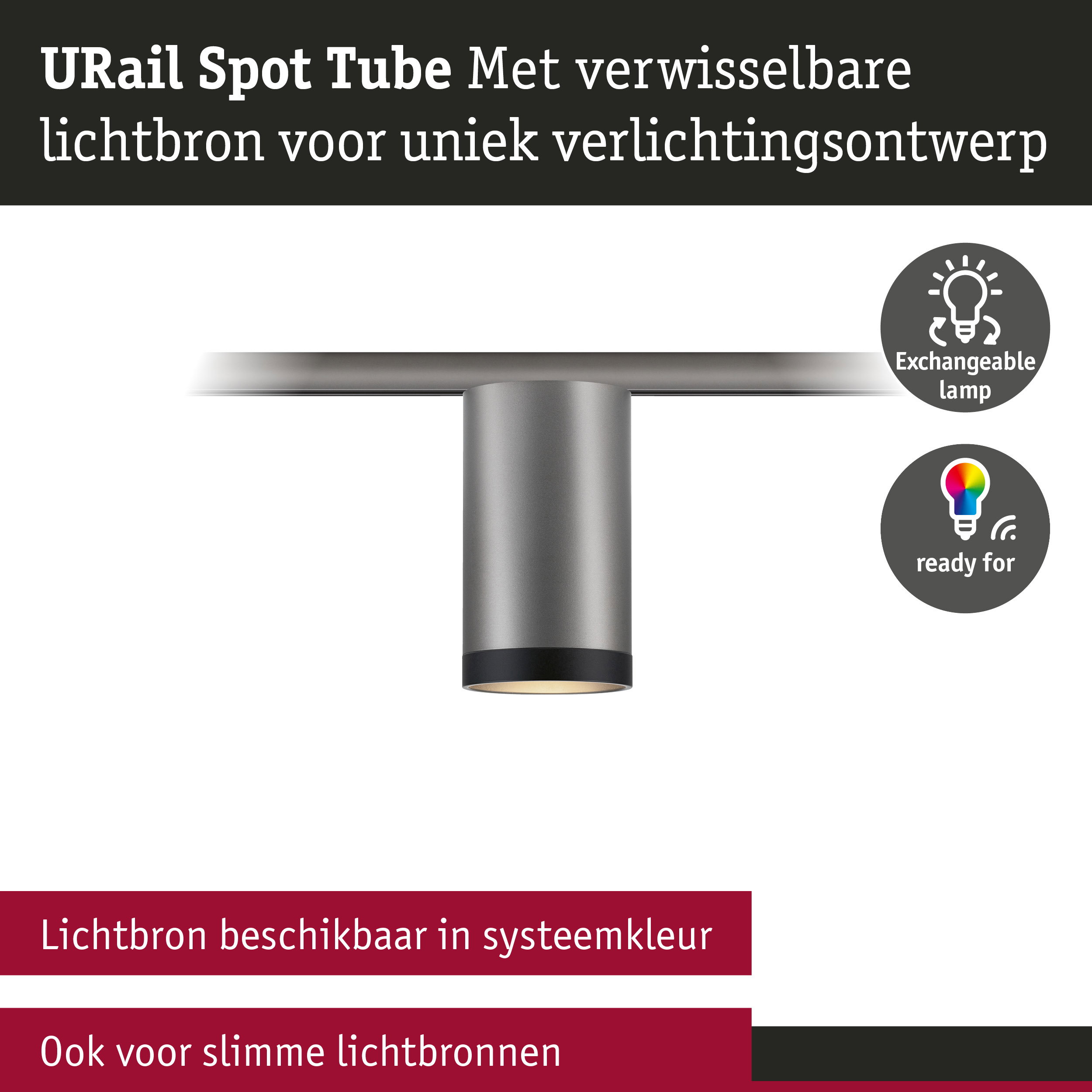 URail Railspot Tube GU10 max. 10W dimbaar 230V Titaanium